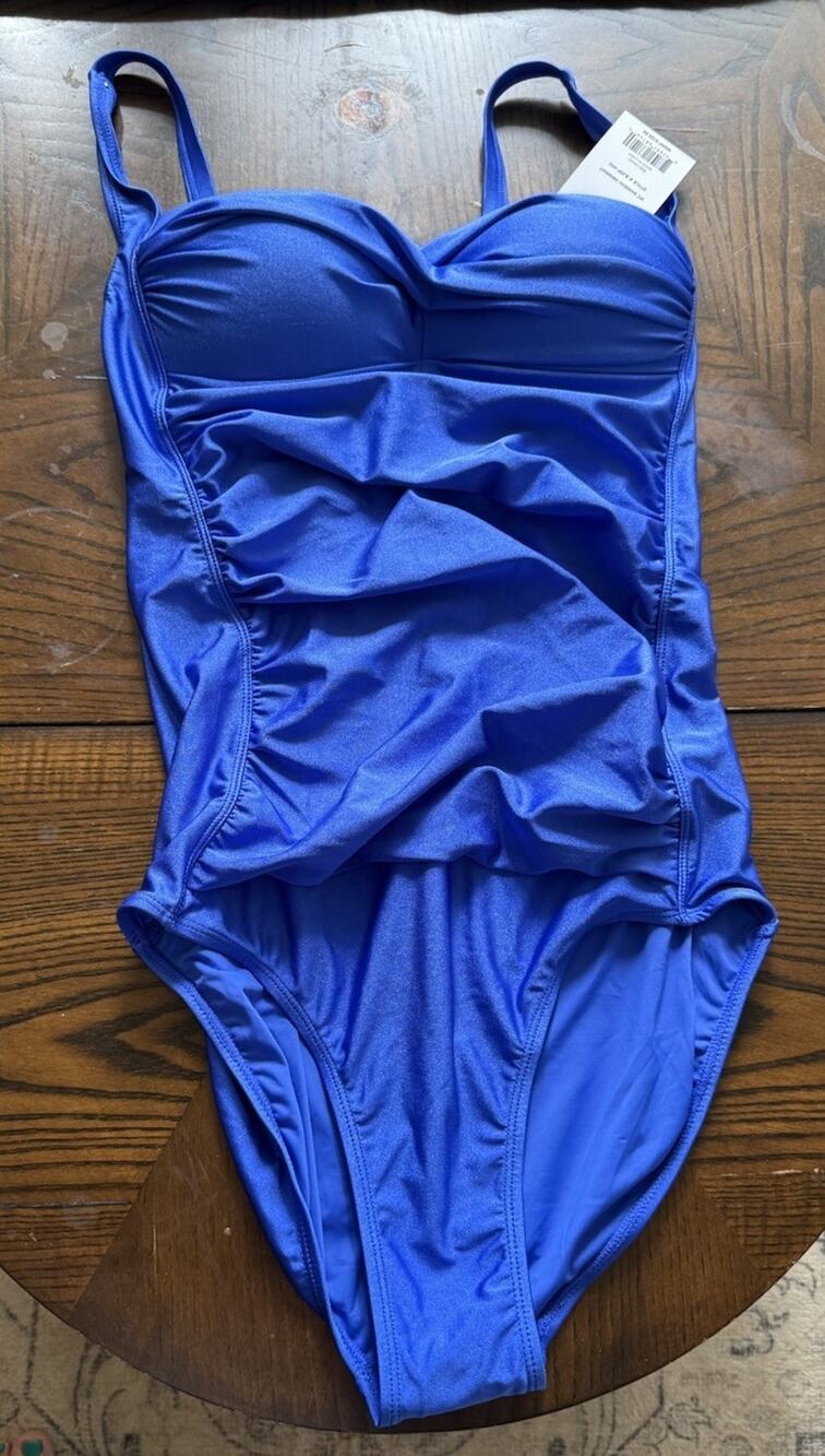 Betsey Johnson 1 Pc Bandeau Swimsuit Padded Ruched Size medium Blue NWT